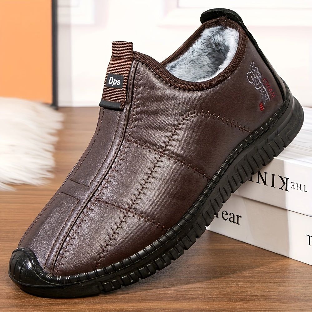 Men's Fleece-Lined Slip-On Casual Sneakers with Anti-Slip Sole for Fall Winter