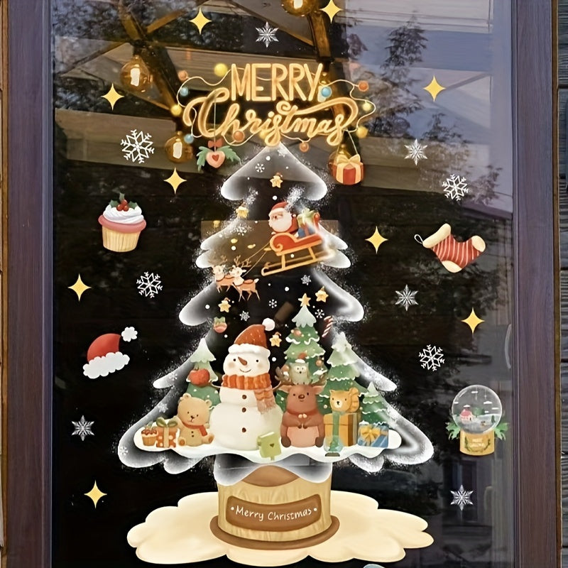 Christmas Window Stickers Santa Reindeer Snowflake Reusable Cling Decals for Glass Doors
