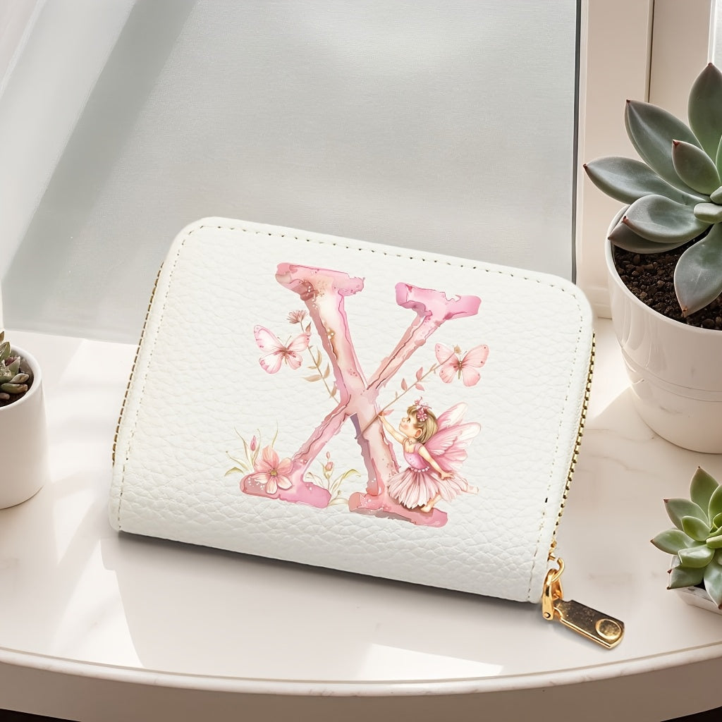 Tarjetero de mujer de cuero sintético, estilo acordeón delgado, con cierre de cremallera para monedas