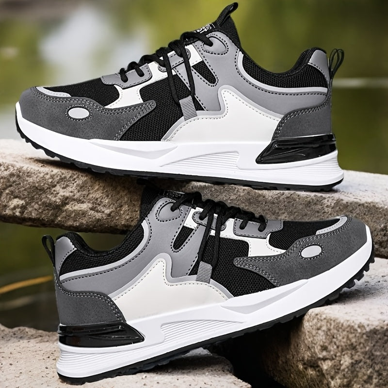 Erkaklar uchun nafas oladigan to'rli yo'l yugurish krossovkalari, PU taglik va mato ichki taglik bilan, piyoda yurish, kundalik kiyim va kross-trening uchun.