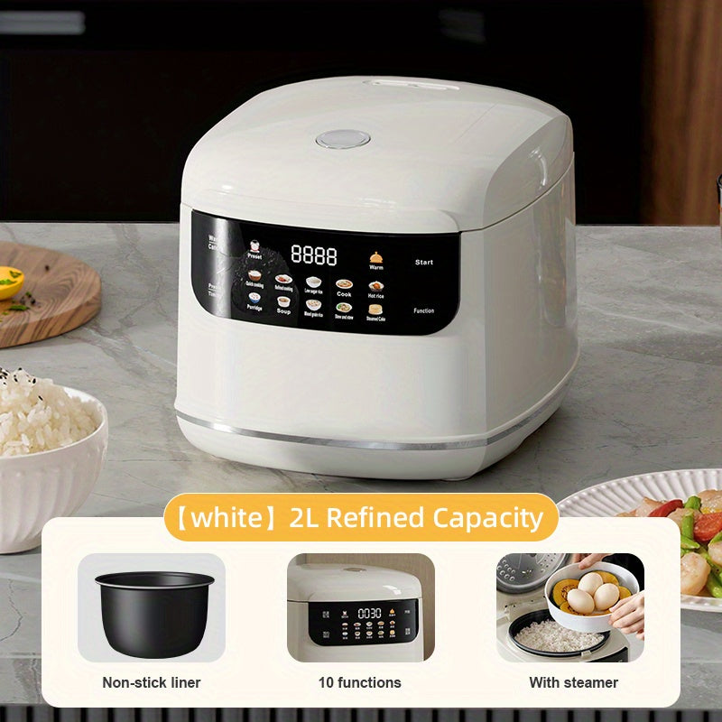 Mini Smart Rice Cooker Steamer 10-in-1 Multi Cooker 2L Nonstick Portable