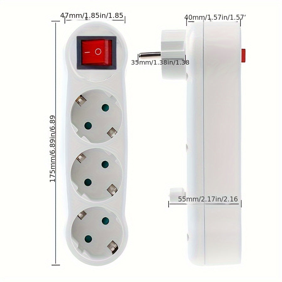 EU Standard 3-Way Power Adapter for Domestic Appliances White