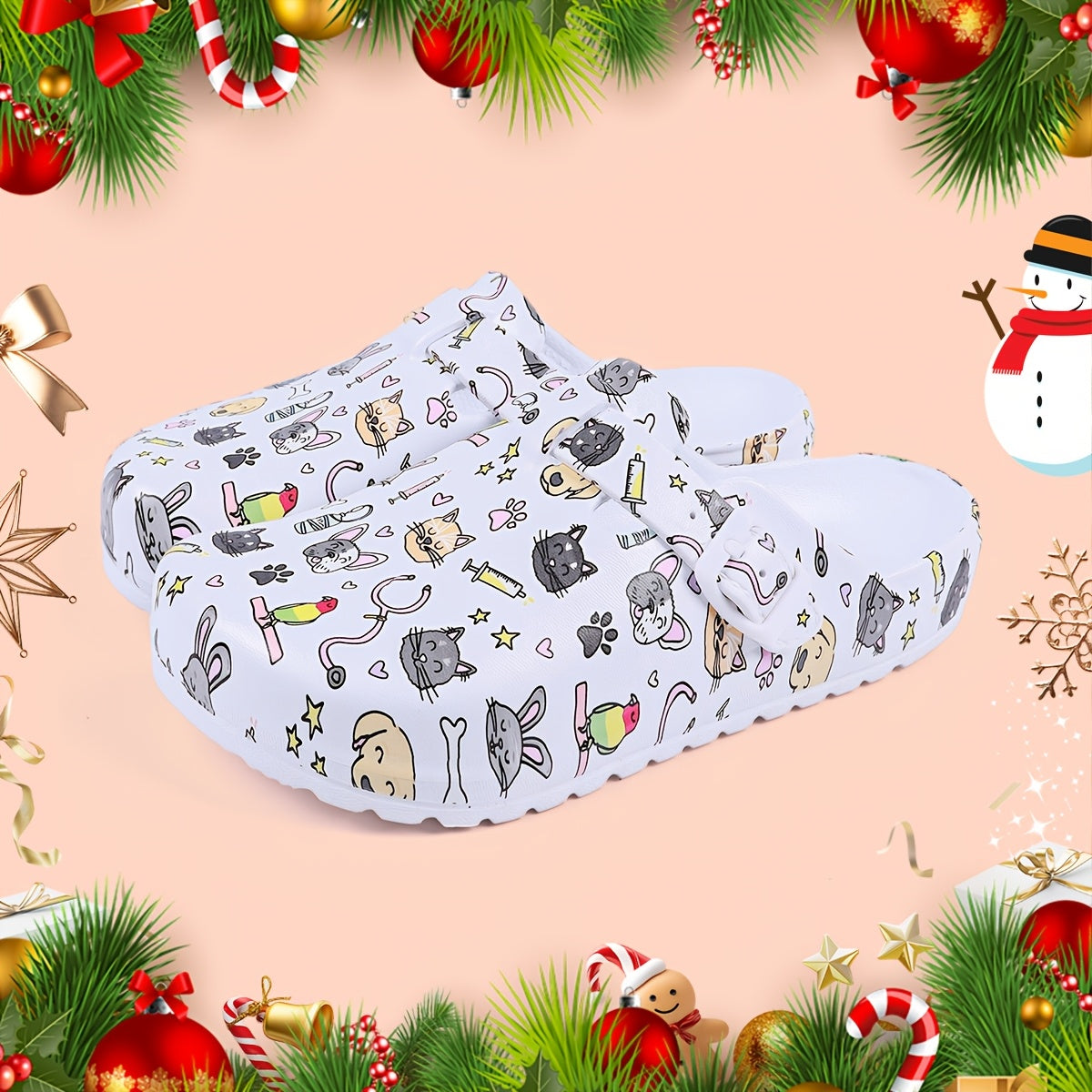 Women's Floral Pattern EVA Slip-On Mule Slippers with Adjustable Buckle