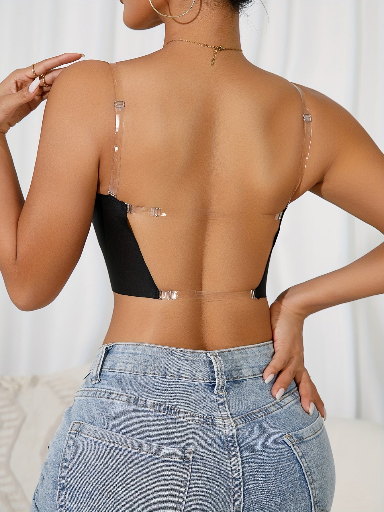 Qora Push-Up Bra shaffof kamarlar bilan, underwire qo'llab-quvvatlash, olib tashlanmaydigan padlar bilan