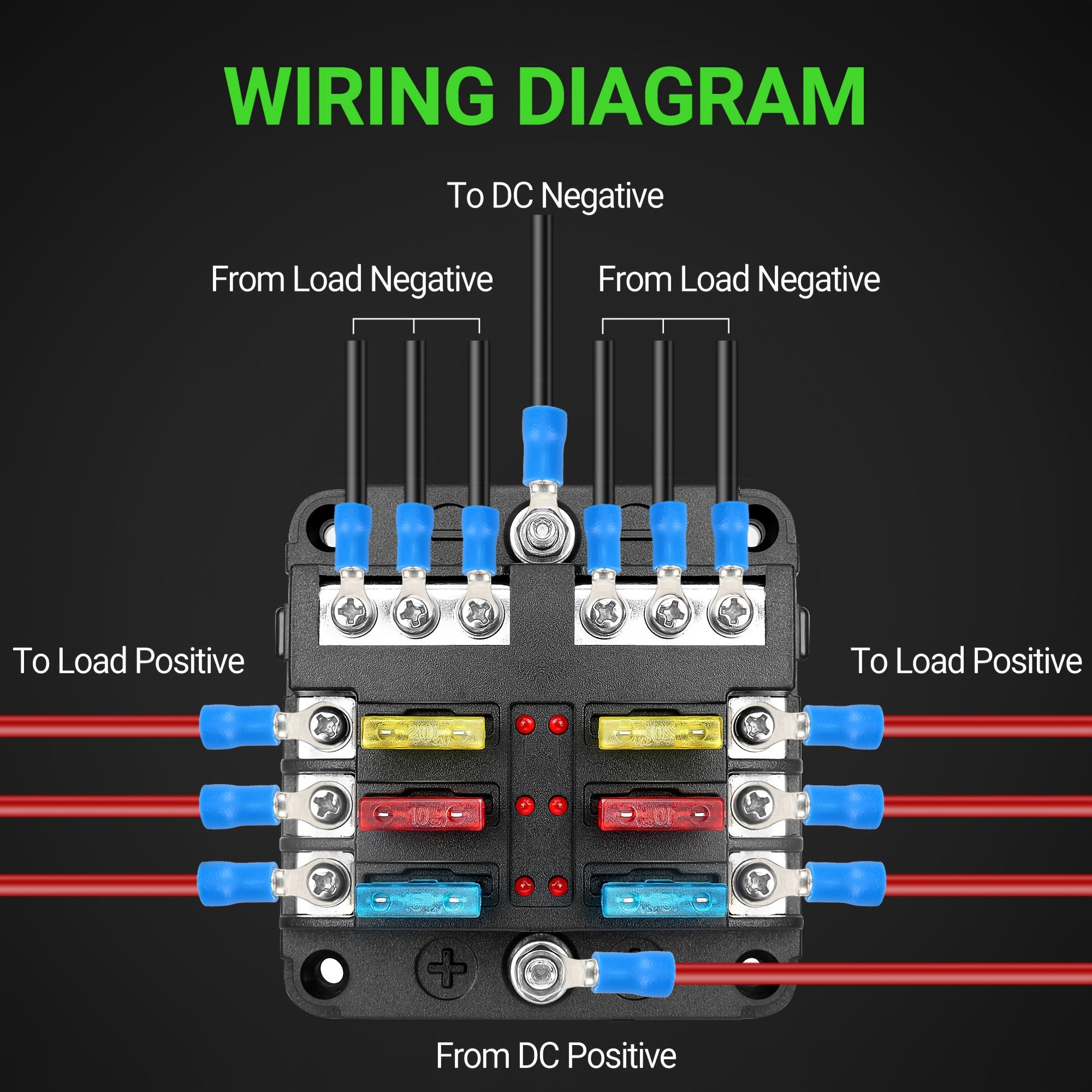 6-Way Fuse Box with LED Indicator Metal Automotive Marine Grade 12V