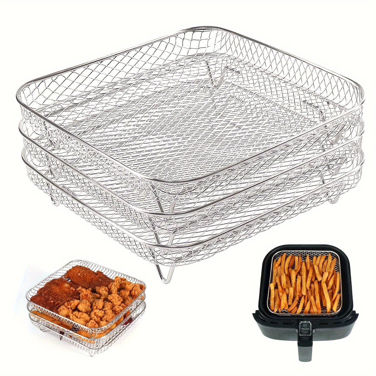 Stainless Steel Air Fryer Rack Set of 3 Multi-Layer Dehydrator Kitchen Accessories