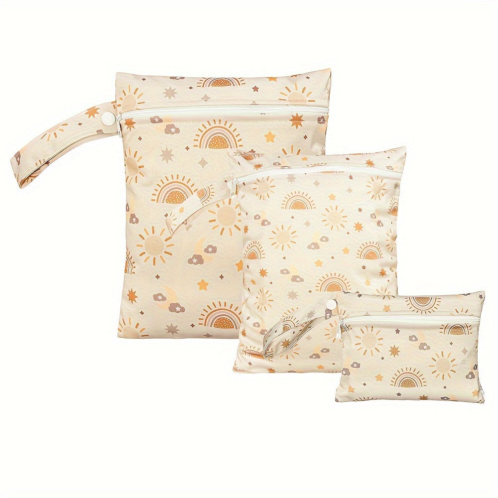 Set of 3 Waterproof Reusable Diaper Bags with Smooth Zipper Pockets in Assorted Sizes