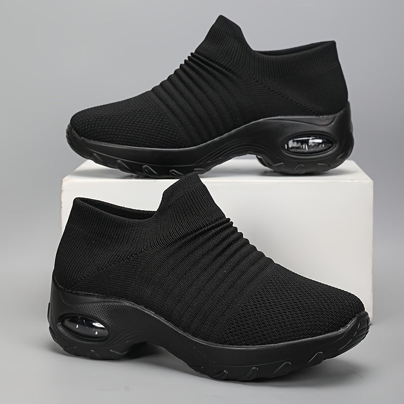 Women’s Slip-On Sneakers Breathable Knit Upper Cushioned Sole Black
