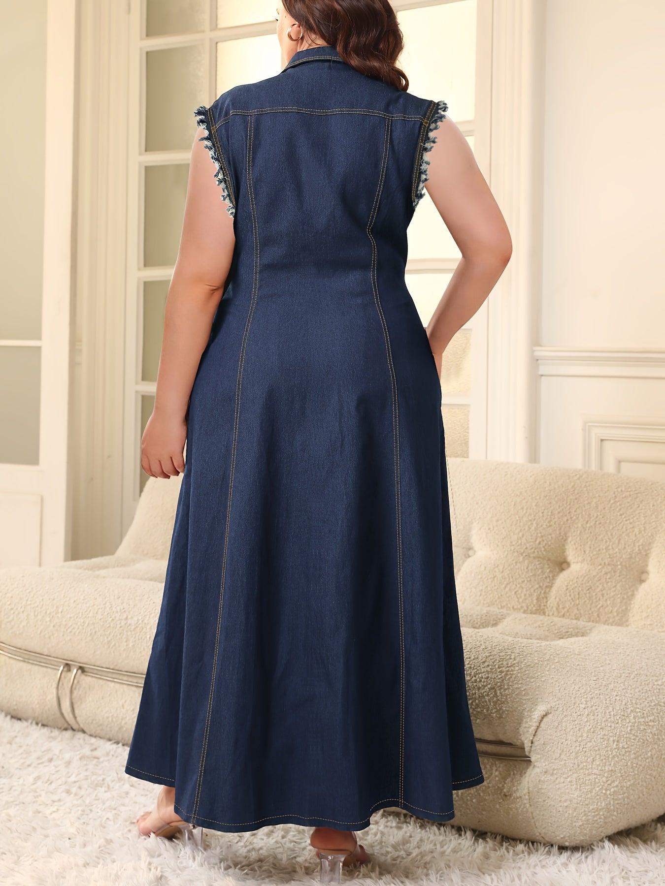 Ayollar uchun denim kiyi, bir rangli, lapel yaka, katta o'lcham, bahor yoz kuz