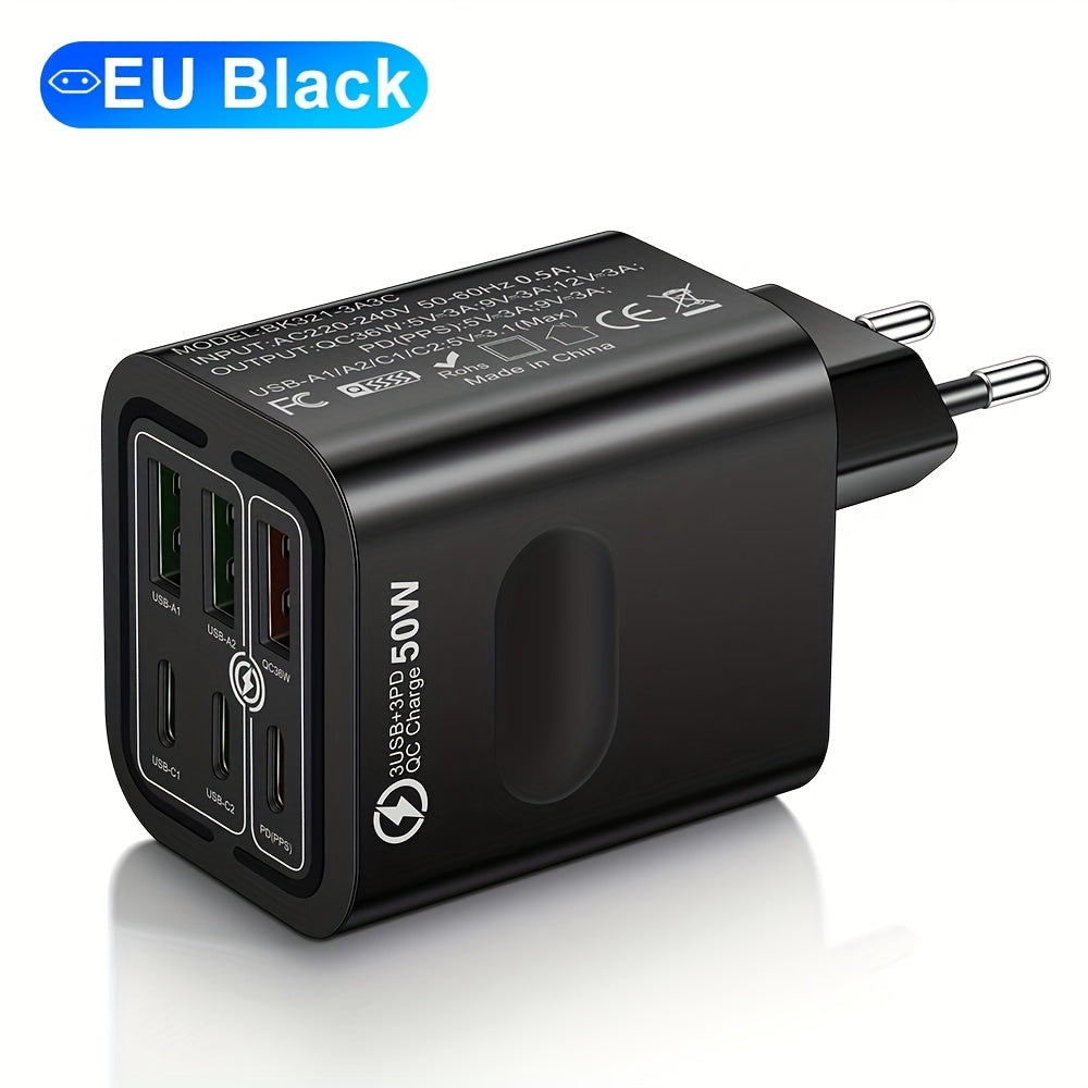 iPhone va Samsung telefonlari uchun 50W 6-port USB C tez zaryadlovchi