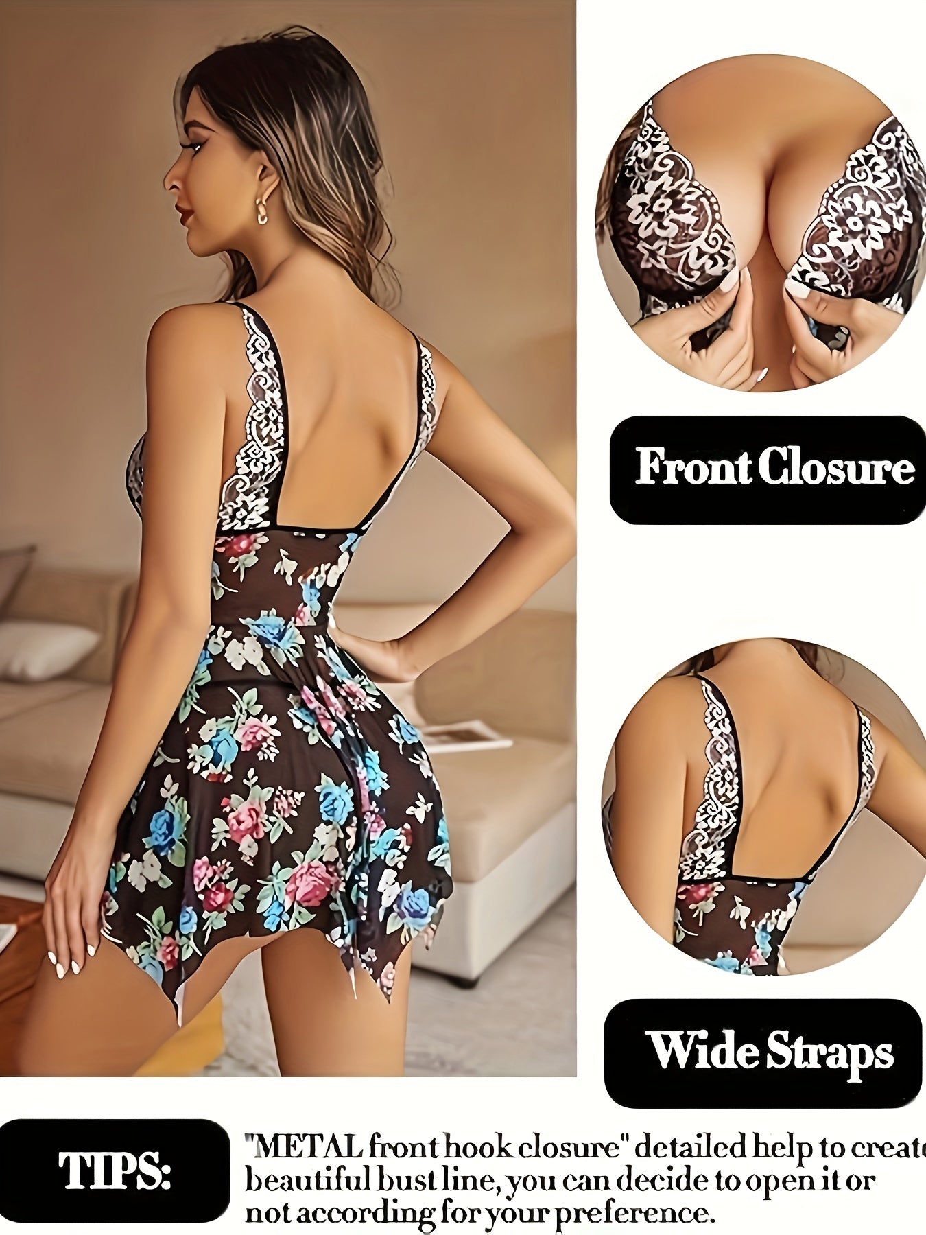 Women’s Mesh Print Pajamas and Robe Set with Thong