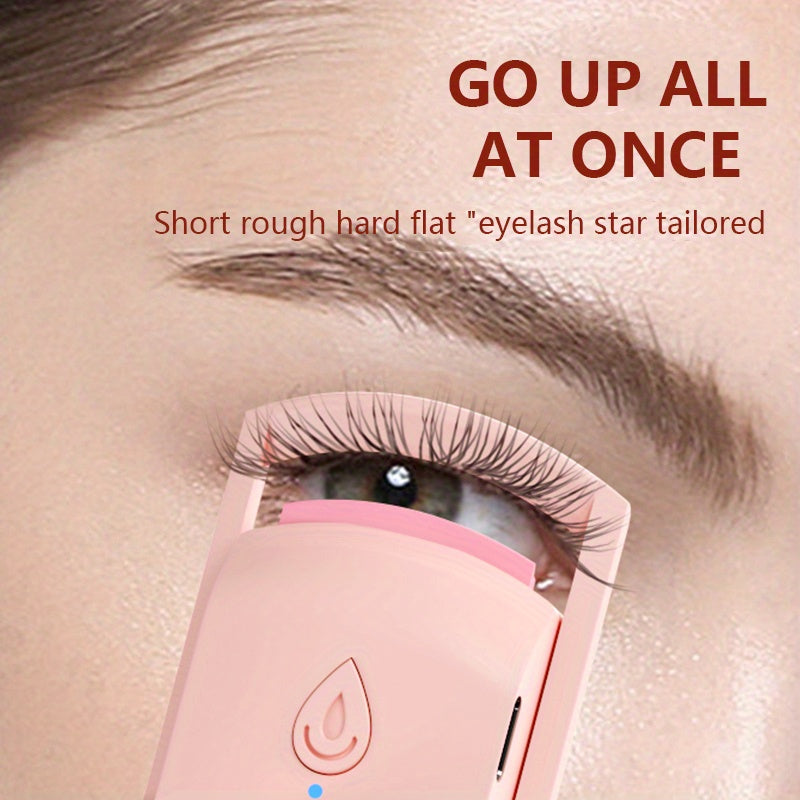 USB Rechargeable Electric Eyelash Curler with Silicone Clip White Pink Long-Lasting Safe