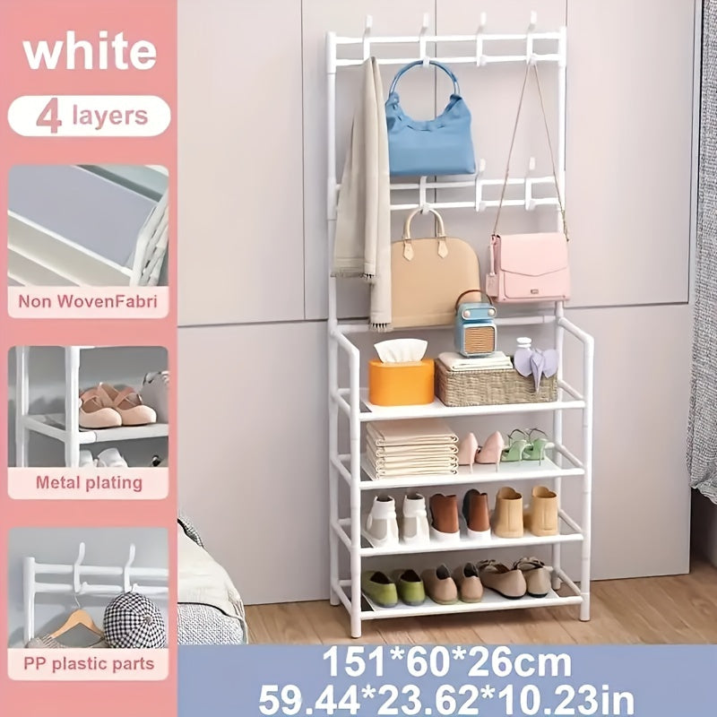 Multi-Functional Metal Shoe and Hat Rack with 8 Hooks for Entryway and Living Room Organization