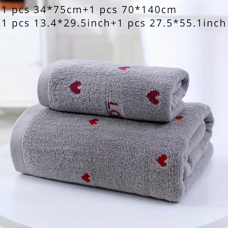 100% Cotton Heart Pattern Towel Set 2 Pieces Bath and Hand Towels