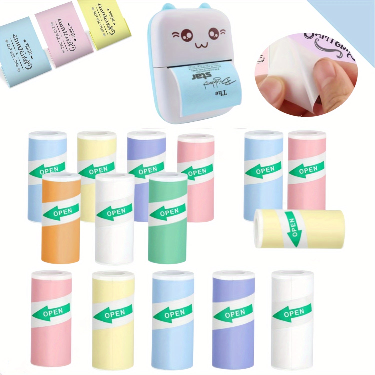 Colorful Adhesive Sticker Rolls 57x25mm Glossy Compostable for Mini Printers Photos Memos