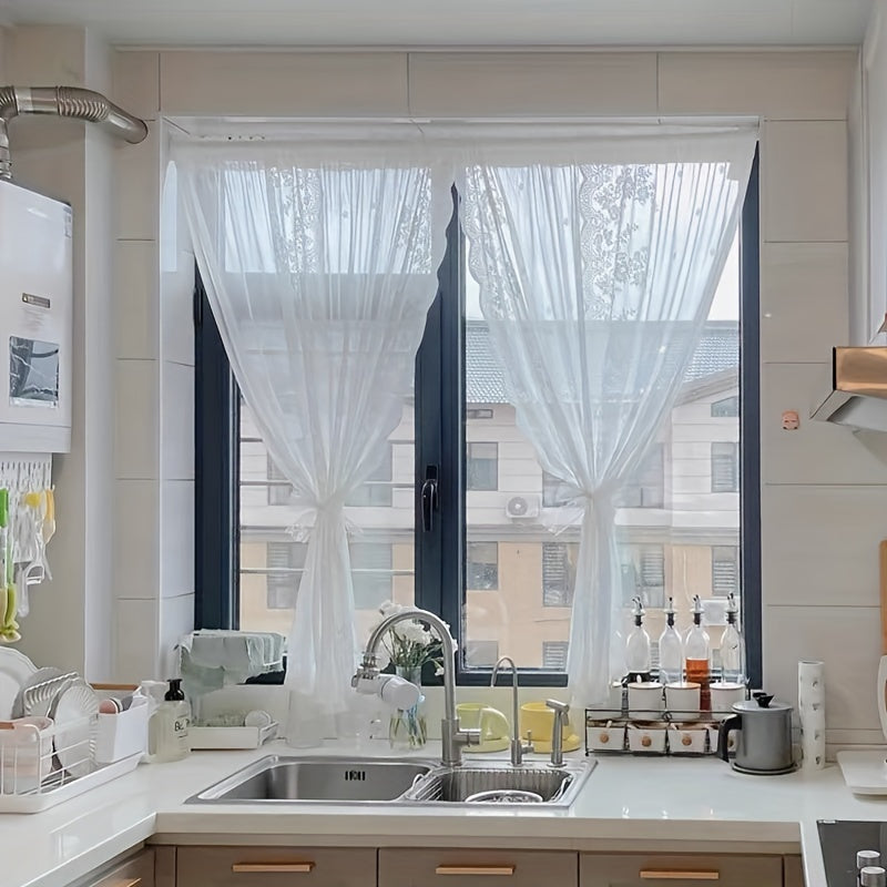 White Romantic Lace Sheer Curtain for Living Room Balcony and Door