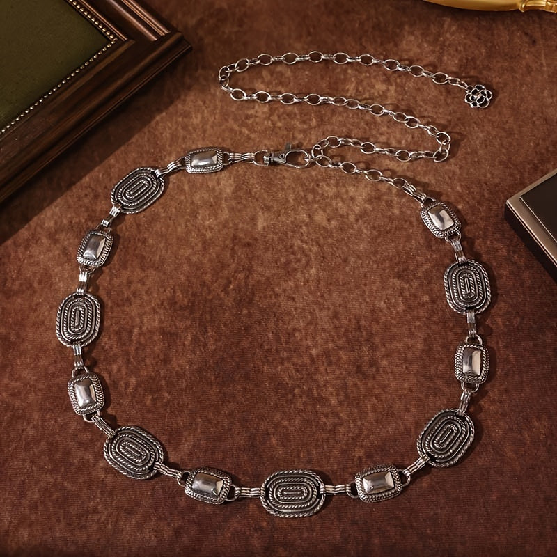 Women's Boho Style Waistband with Adjustable Chain Belt and Body Jewelry in Gold and Silver