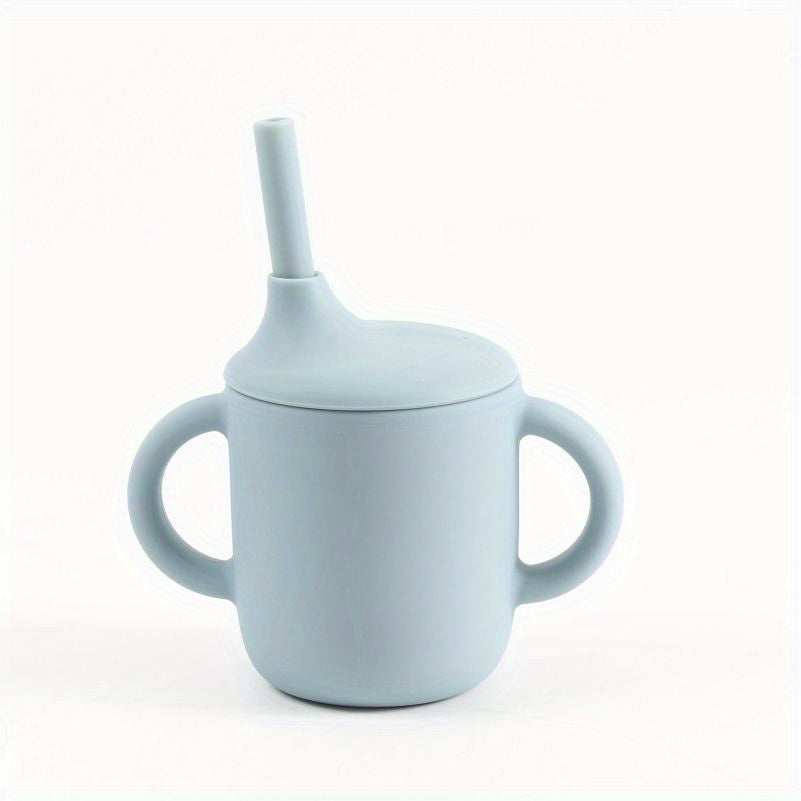Toddler Silicone Training Cup with Straw Handle Anti-Spill Durable Heat-Resistant