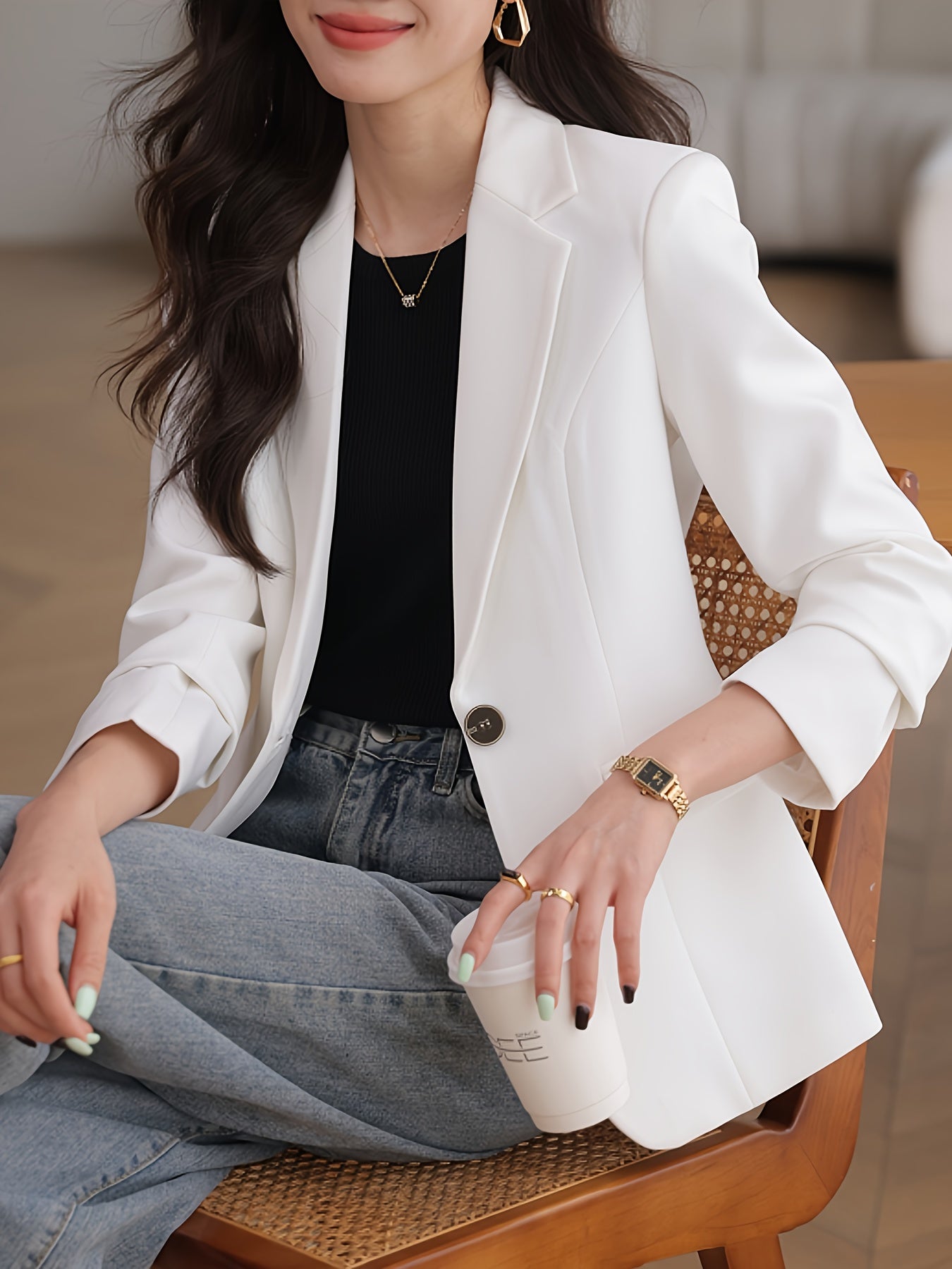 Korean-Style Small Suit for Women Autumn Winter Formal Long Sleeve Polyester Spandex