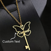 Gold Plated Butterfly Key Pendant Necklace Personalized Name Jewelry for Women