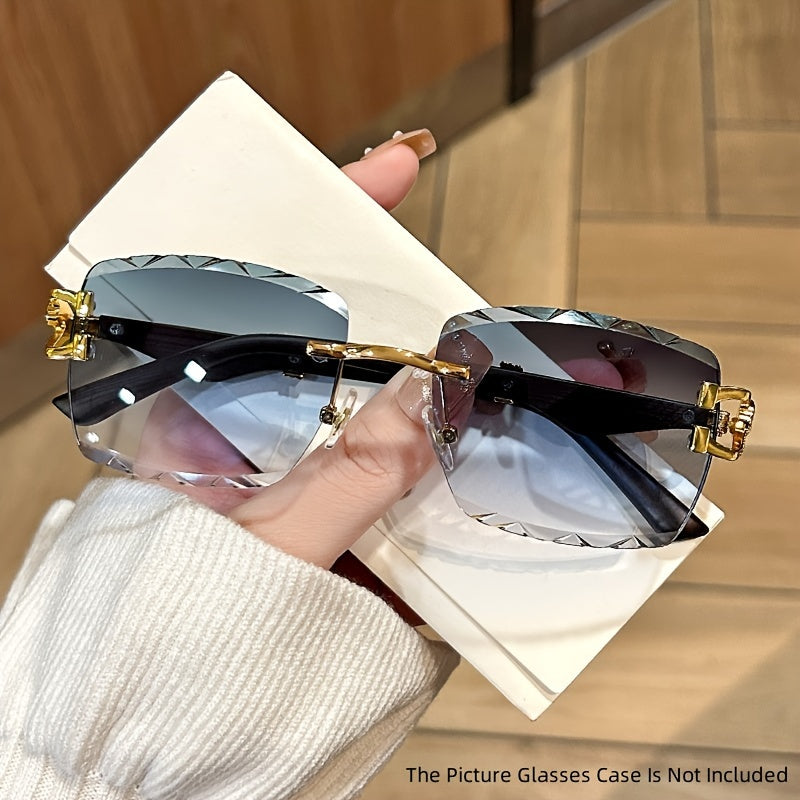 Модные безободковые очки с металлическим леопардовым акцентом и градиентными линзами для пляжа и активного отдыха