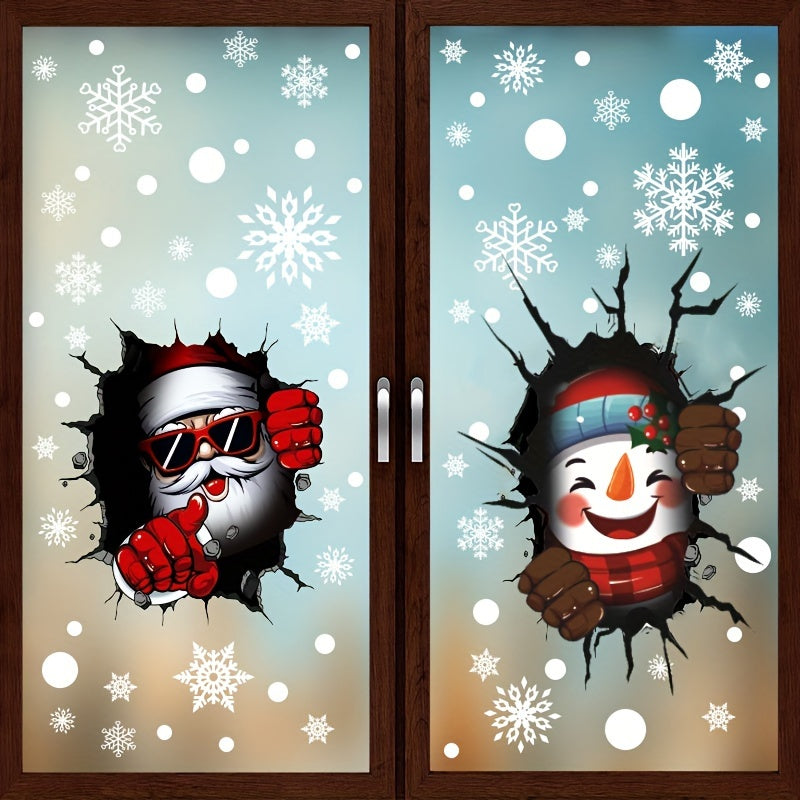 Set of 44 Christmas Window Clings with Santa and Snowman Designs for Glass Decor