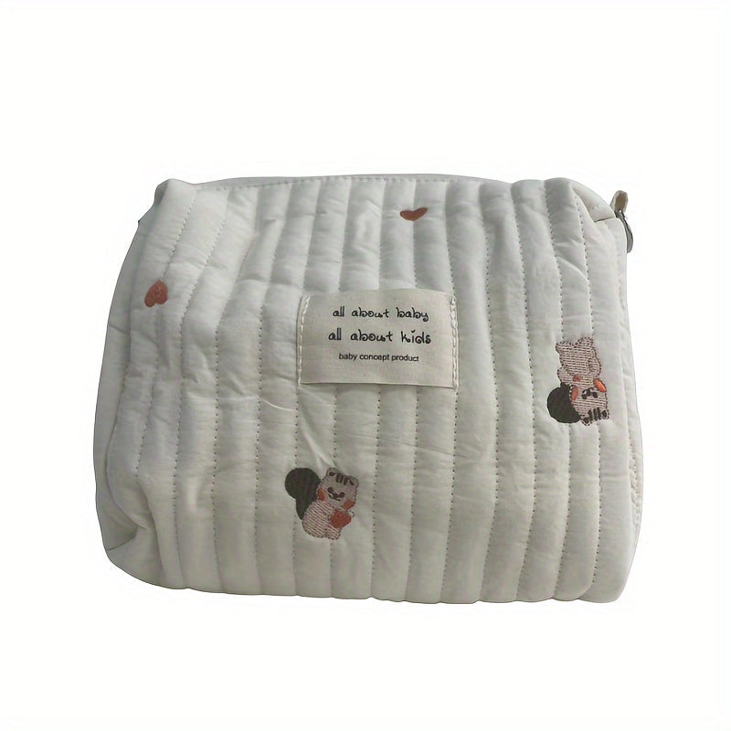 Bolsa de pañales de algodón para mamás con cierre de cremallera bordado para colgar en el cochecito