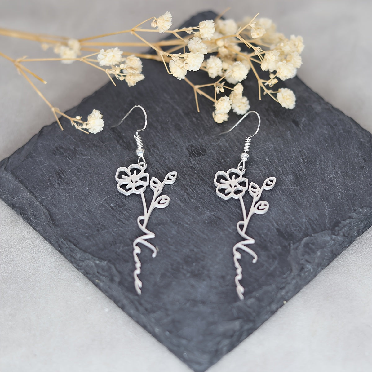 Women's Stainless Steel Flower Dangle Earrings Personalized Valentine's Day Gift