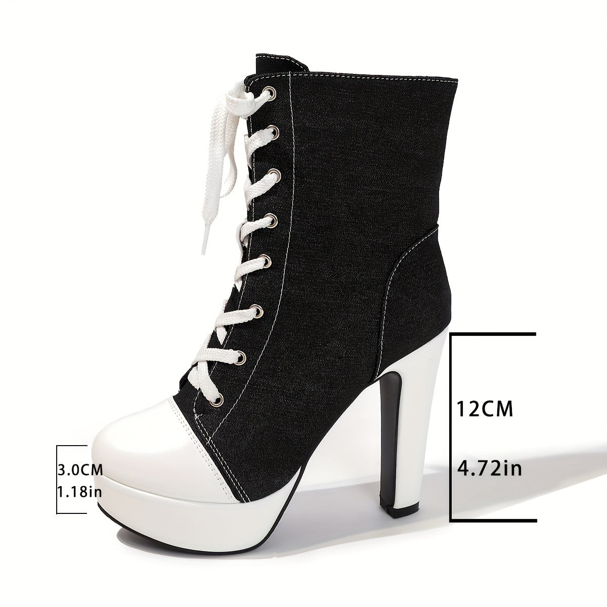 Женские демисезонные ботинки из денима до середины икры, повседневные, однотонные, с круглым носком, шнуровкой, резиновой подошвой