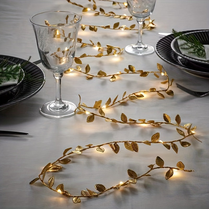 Small LED String Lights for Christmas and Birthday Decorations Gold Leaf Ribbon Lights