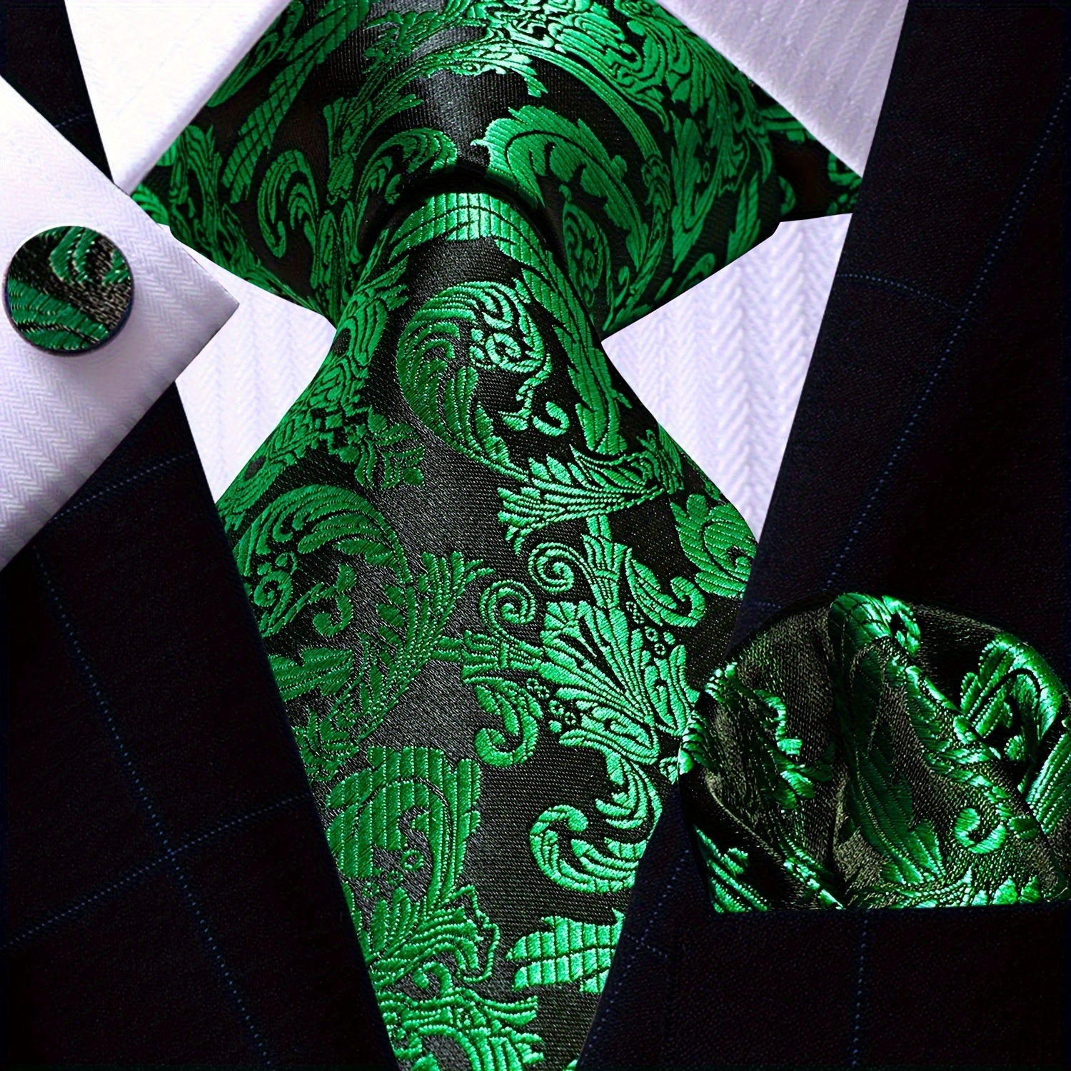 Men's Necktie Pocket Square Cufflinks Set for Wedding Business Party