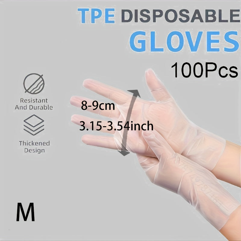 100 Pack TPE Disposable Gloves Clear Food Safe Latex-Free for Kitchen Household Beauty