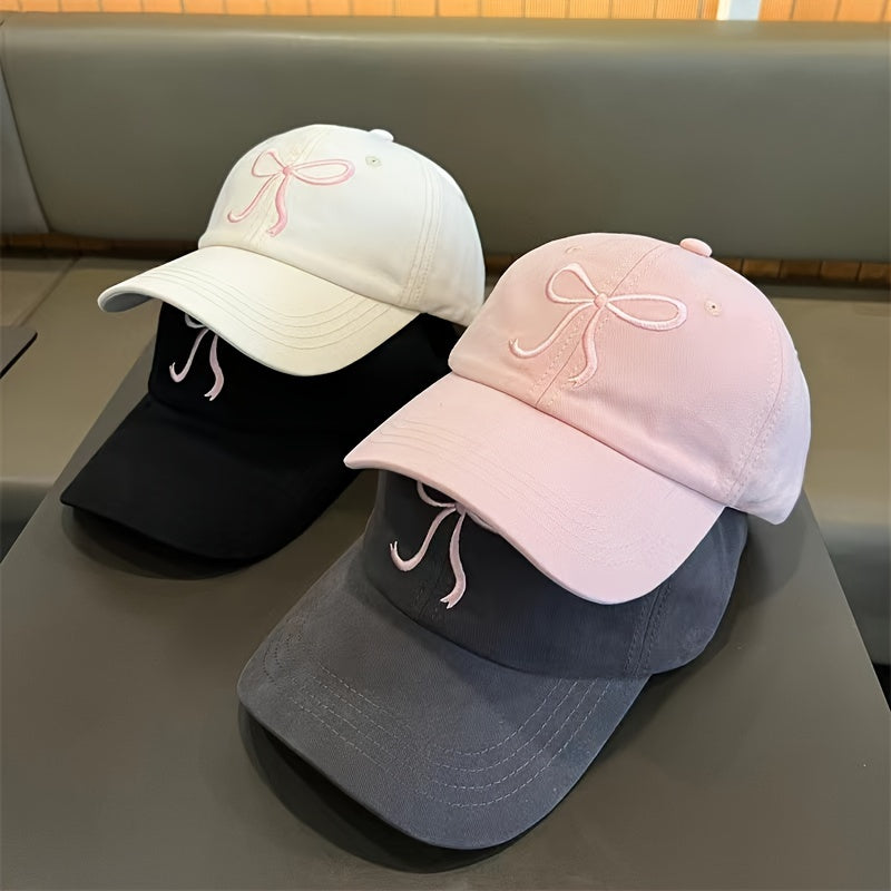 Adjustable Pink Bowknot Baseball Cap Lightweight Polyester Casual Unisex
