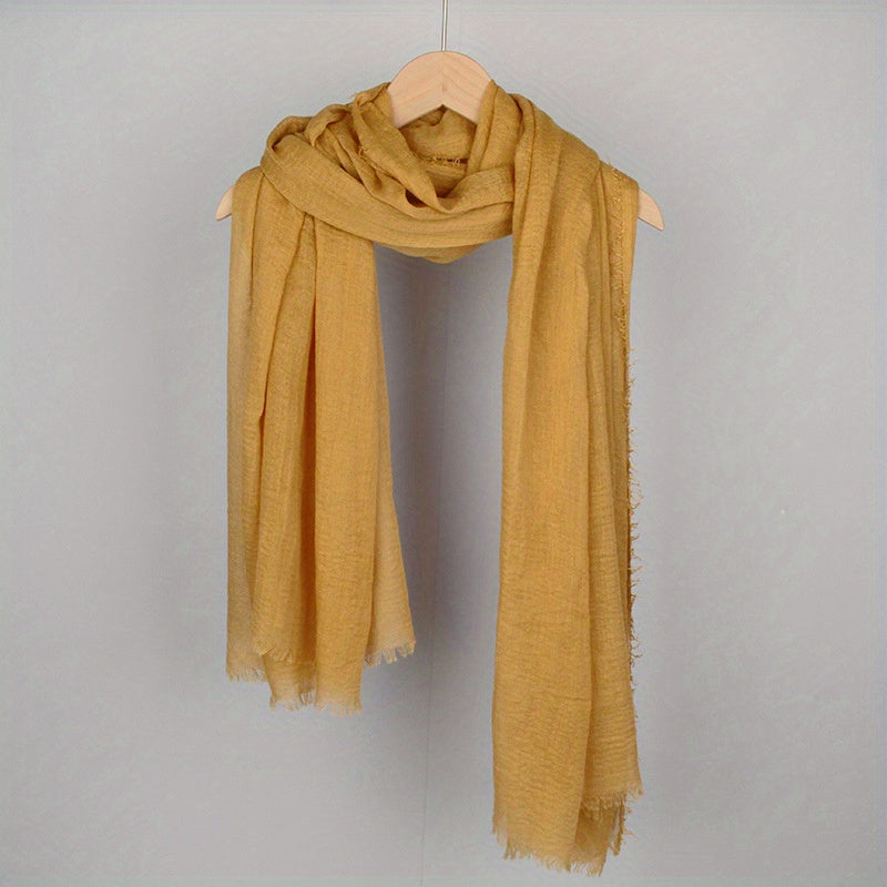 Women's Solid Color Frayed Edge Casual Hijab Scarf Crinkle Turban Headwrap