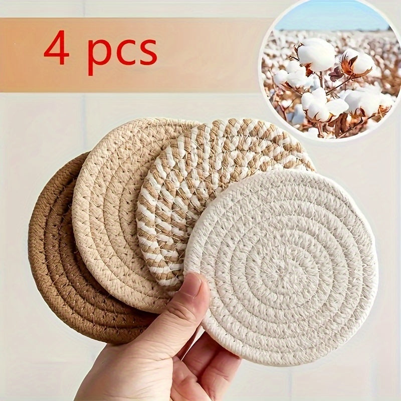 Set of 4 Absorbent Fabric Drink Coasters with Non-Woven Lining for Home Decor