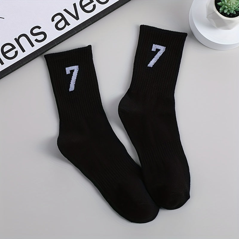 Men's Mid-Calf Socks Set of 3 Breathable Polyester Spandex Casual Athletic Black White Gray
