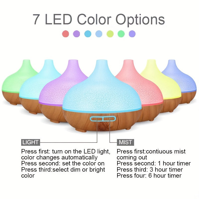 550ml Ultrasonic Aroma Diffuser with 7 LED Colors and Timer for Home Office