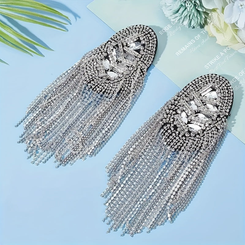 Knit Fabric Epaulets and Armbands Set with Rhinestone Fringe Shoulder Embellishments for Clothing Decoration