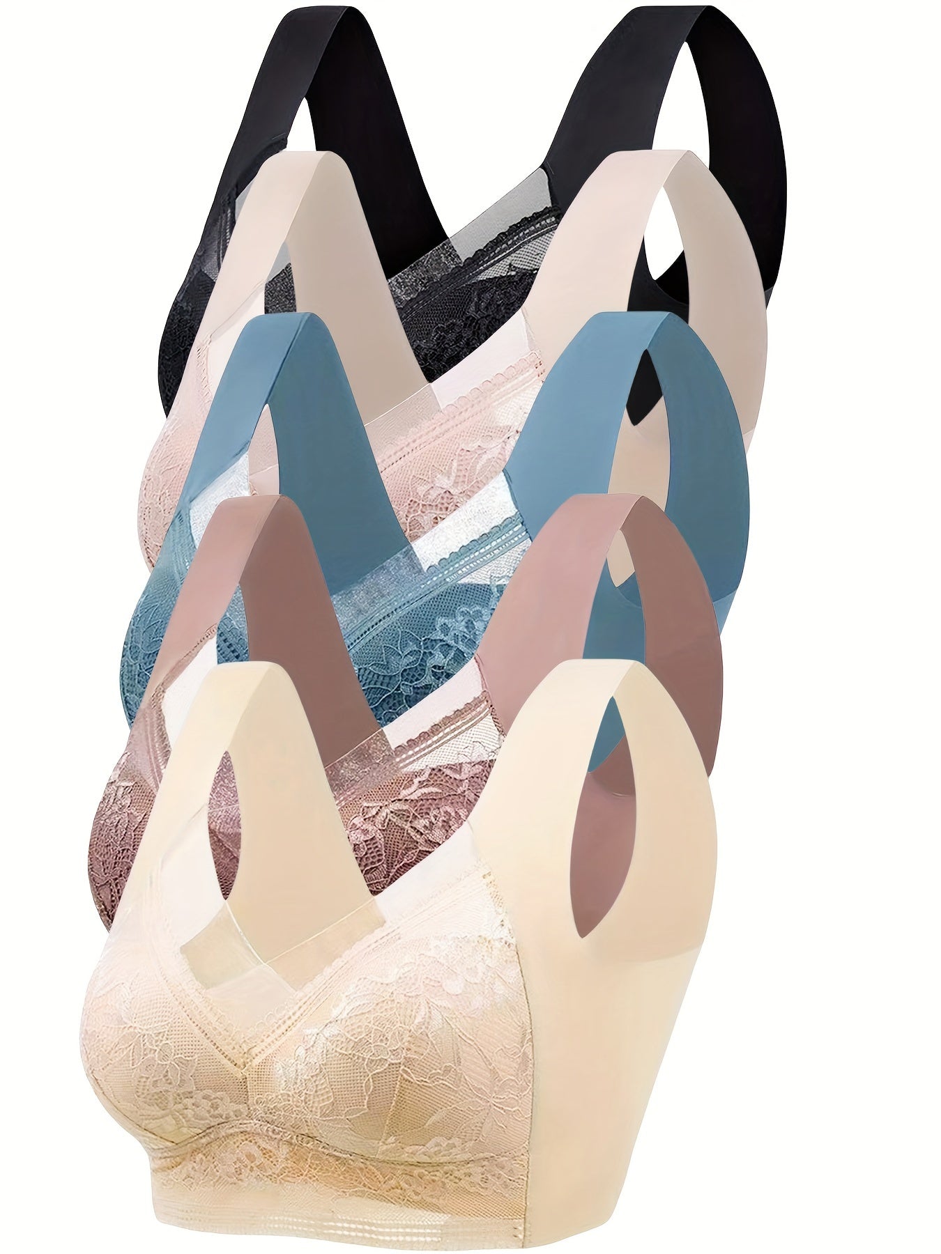 Women's Lace Sports Bra Full Coverage Adjustable Straps Wireless Nylon Elastane