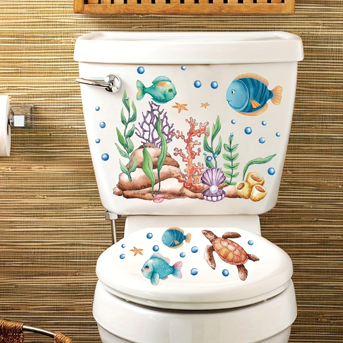 Toilet Sticker Set with Lid, Tank, and Wall Decals for Bathroom Decor