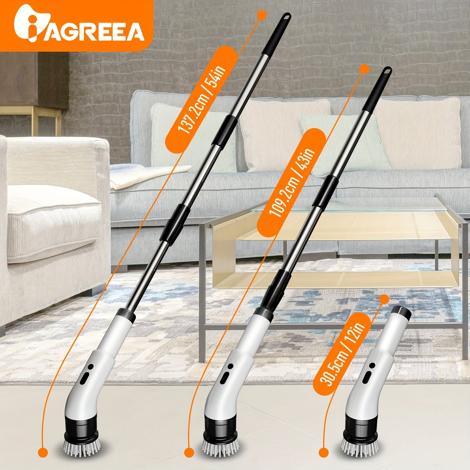 Electric Cordless Rotating Cleaning Brush with 3 Speeds and Replaceable Heads for Tiles Bathtubs and Sinks