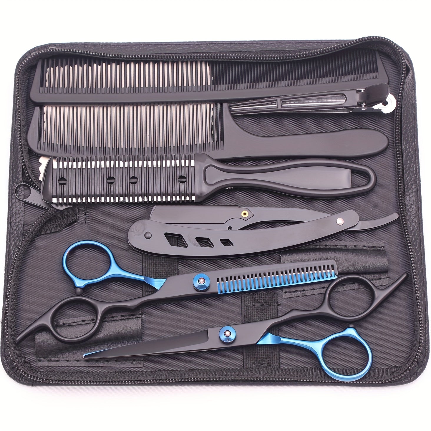 Unisex Hair Cutting Scissors and Thinning Shears Set for Barbershops and Salons with Combs and Razor