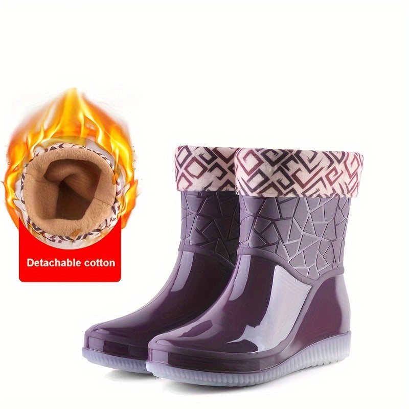 Women's Short Rain Boots Waterproof PVC Glossy Non-Slip Winter Shoes