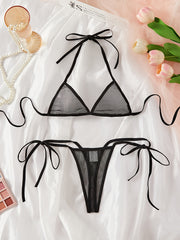 Shaffof Tarmoq Ichki Kiymlari To'plami: Halter Brasi va Thong, Jozibador Ayollar Ichki Kiymlari