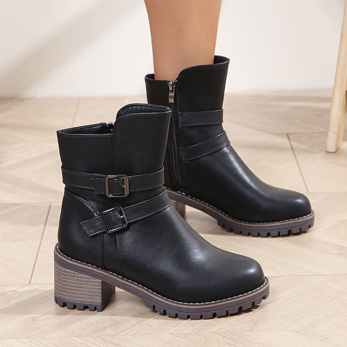 Women's Mid-Calf Boots Solid Color Platform Mid Heel All-Season Footwear