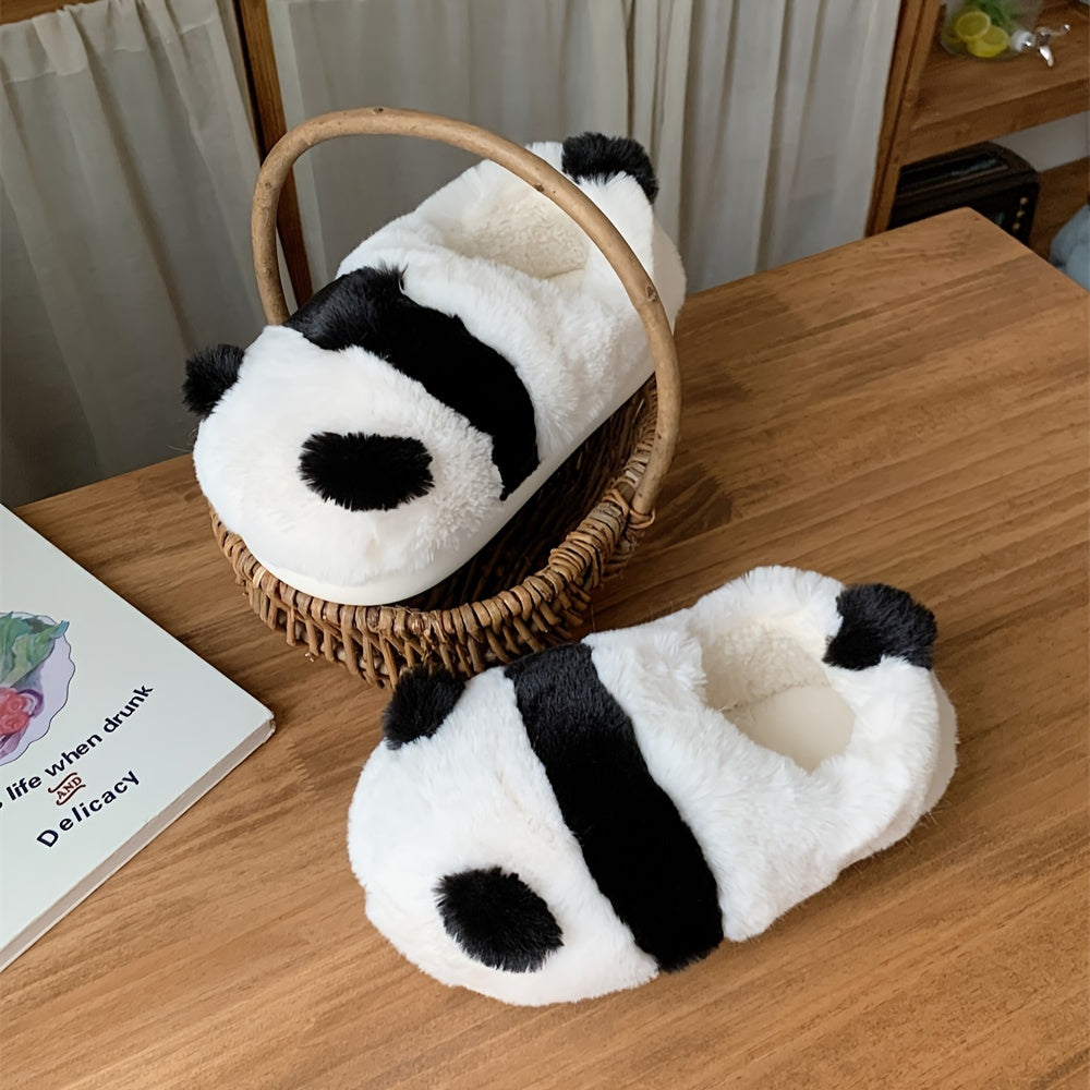 Unisex Cotton Plush Panda Slippers for Couples Non-Slip Socks