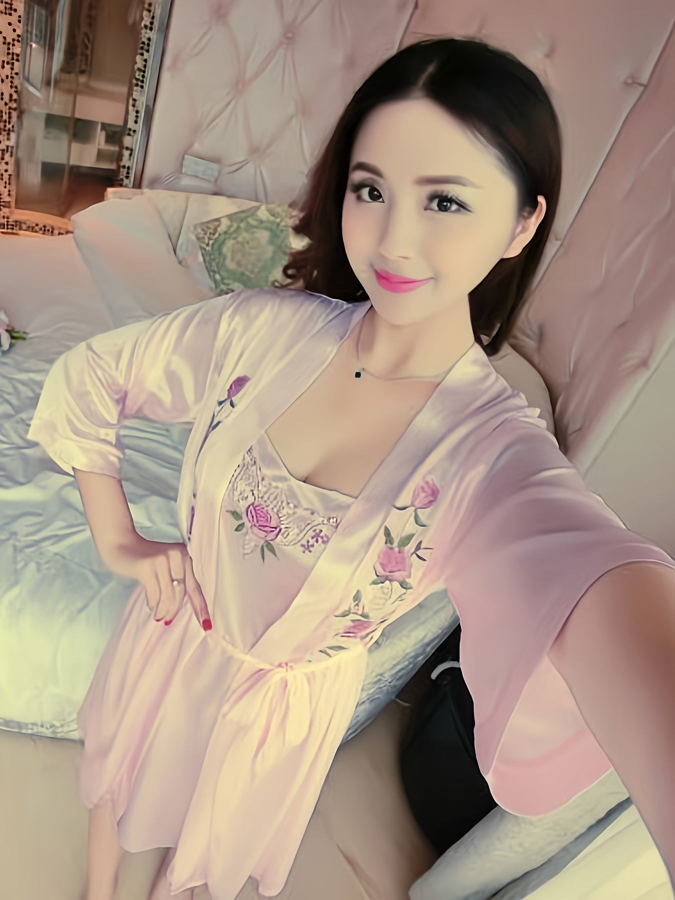Women's Satin Nightgown Set with Suspenders and Embroidered Solid Color Pajama Sleepwear