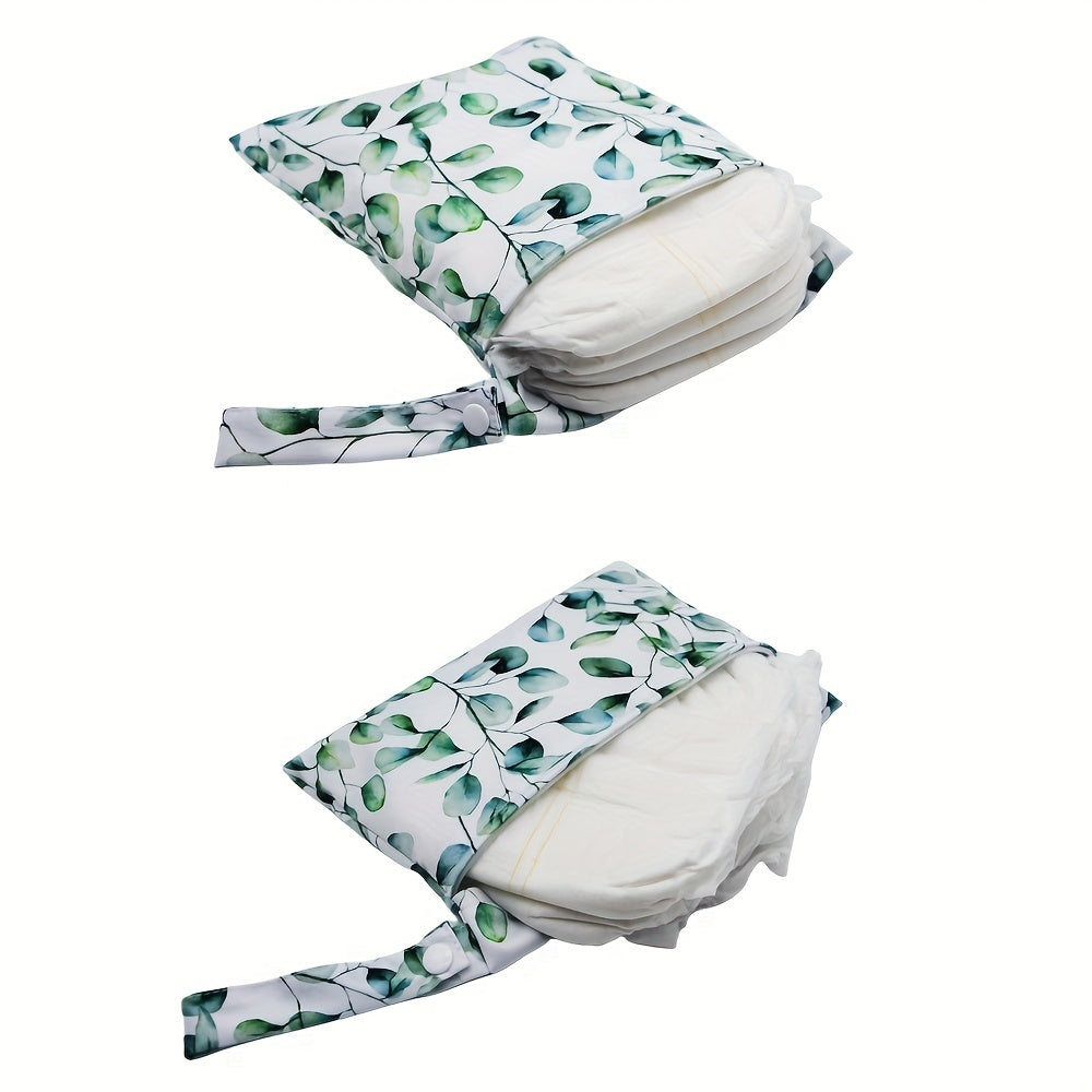 2-Pack Leaf Print Cloth Diaper Bags Soft Polyester Nappy Storage