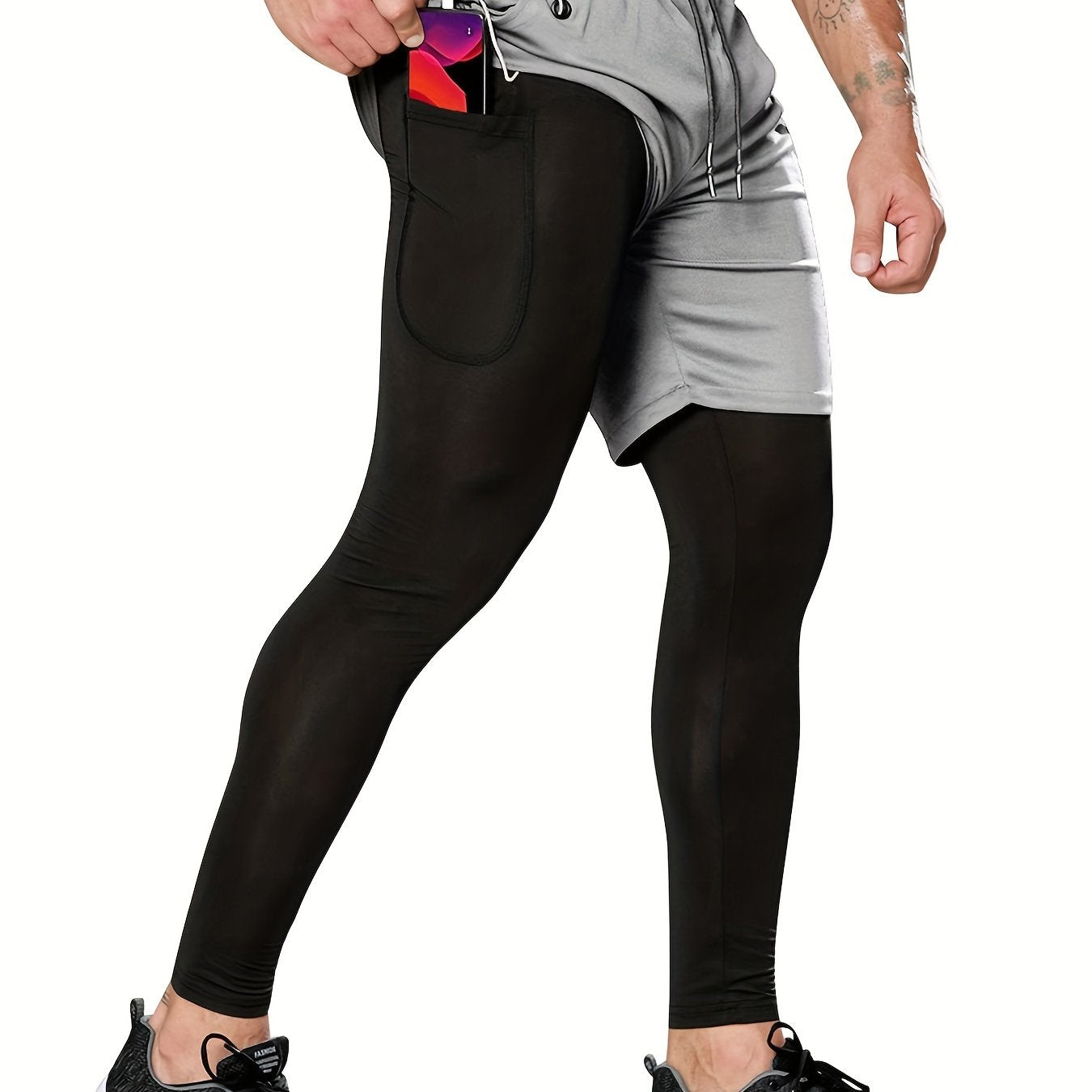 Men's 2-in-1 Workout Shorts with Pocket High Stretch Cropped for Running Yoga Training