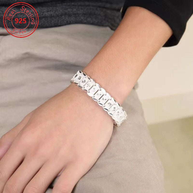 Sterling Silver Coin Wide Bracelet 12mm Stylish Jewelry for Daily Wear